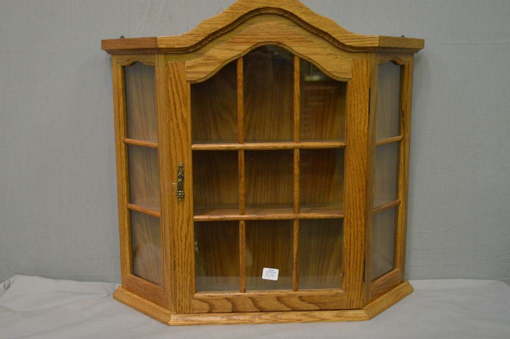Small Wall Mounted Oak Display Cabinet With Glazed Sides And Front