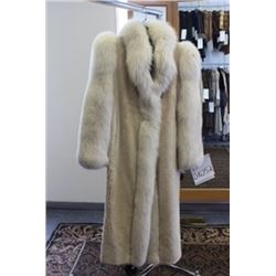 Beige Sheared Beaver Fur Coat with Fox Trim Sleeves