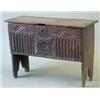 Image 1 : An early 17th century six plank oak coffer with carved front, 2ft.7ins....