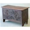 Image 1 : An early 17th century oak 6-plank coffer with leaf carved front initialled 'RR' and double stampe...