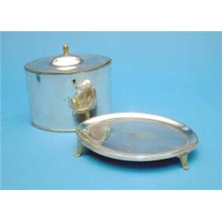 An Old Sheffield plate tea caddy, of elliptical form, and a matching teapot stand....