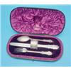 Image 1 : A Victorian silver knife, fork and spoon christening set, with associated napkin ring, in fitted...