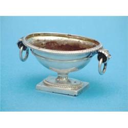 A George III silver urn shaped salt with ring handles and rectangular foot, Maker Paul Storr, 180...