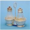 Image 1 : A Victorian silver two-bottle cruet stand fitted with a pair of cut glass casters, Makers Robert...