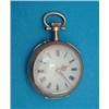 Image 1 : A small Swiss gold keyless fob watch. with ruby and diamond set case and enamel dial....
