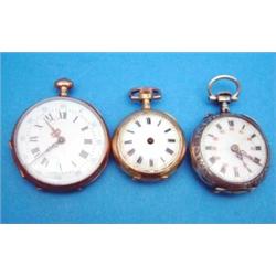 A Swiss 18k gold fob watch with rose diamond inset back, and two other fob watches....
