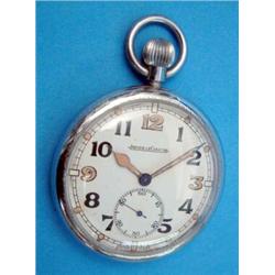 A military issue Jaeger Le Coultre keyless pocket watch with subsidiary seconds....
