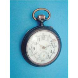 A Continental gun metal pocket watch with arabic dial and erotic automaton at the reverse....