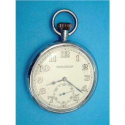 A military issue Jaeger Le Coultre pocket watch with arabic dial and subsidiary seconds....