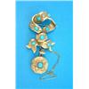 Image 1 : A Victorian gold tied ribbon brooch, set foliate engraved turquoise coloured pastes supporting a...