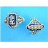 Image 1 : A late 19th century French gold and blue enamel ring, set rose cut diamonds together with a gold,...