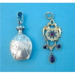 An Edwardian design 9ct gold openwork pendant, set amethysts and seed pearls, together with a 925...