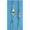 Image 1 : A French gold guard chain, with chased slide and 'gloved hand' clip, 26.3grms...