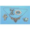 Image 1 : A silver marcasite set pendant necklace, a Georgian paste set buckle and 3 paste set brooches...