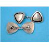 Image 1 : A pair of Sterling silver and black enamel triangular shaped cufflinks, with chain link connectio...
