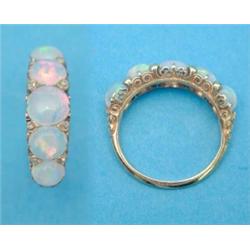 A Victorian gold 5-stone opal and diamond point half hoop ring...