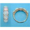 Image 1 : A Victorian gold 5-stone opal and diamond point half hoop ring...