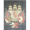 Image 1 : A Victorian black silk Naval armorial panel worked with crest, flags, lion, unicorn and ships mas...
