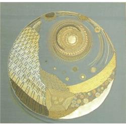 A 20th century abstract needlework picture of the planets and comets worked in gold and silver me...