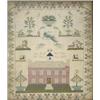Image 1 : A George III needlework house sampler, worked in coloured silks and decorated with floral motifs...