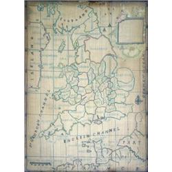A George III embroidered needlework "map" sampler, of Great Britain and North France, indistinctl...