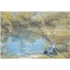 Image 1 : Albert Goodwin (1845-1932) Watercolour, "Wells Cathedral"; Children beside a lake, Monogrammed, 1...