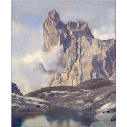 Gilbert Munger (1837-1903) American Oil on canvas, Mountain pool and peak, Signed, 36 x 30 ins....