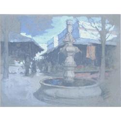 Stanhope Alexander Forbes (1857-1947) Watercolour and charcoal, Fountain in a market place, Signe...