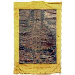Tibetan School Tanka, Buddha and numerous immortals, 34 x 23 ins....