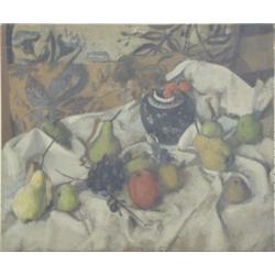 Scottish School Unframed oil on canvas, Still life of fruit and a jar, 20 x 24 ins....