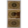 Image 2 : (3) 1862 FIVE CENT US POSTAGE CURRENCY PCS SOME PINHOLES
