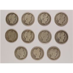 (11) BARBER HALF DOLLARS (06-O, 07, 07-O,07-D, 08, 08-S, 09-O, 12-D, 13-S,