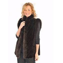Dark Mahogany Mink Vest with Crystal Fox Mandarin Collar