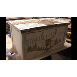 One Hard Wood Burned Box Custom Burned to Bidders Request, Two Animals & Two People