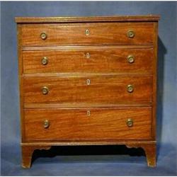 A Georgian mahogany chest, the cross banded top above 4 long drawers with splayed bracket feet 26...