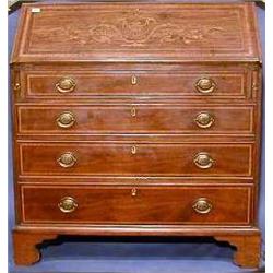 A fine quality Edwardian mahogany bureau, inlaid satinwood and ebonised stringing throughout, the...