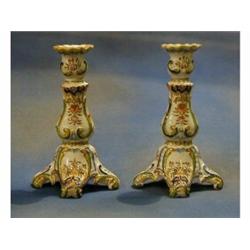 A pair of 19th Century Desvres candlesticks 10" £100-150...