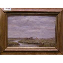 A 19th Century Dutch oil painting on board "River with Buildings in the Distance" 6" x 9" £100-15...