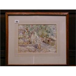 Lionel T Crawshaw, watercolour drawing "Impressionist Scene - The Genoese Fountain Corte" the rev...