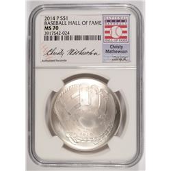 2014 BASEBALL HALL OF FAME COMMEM SILVER DOLLAR NGC MS-70 CHRISTY MATHEWSON