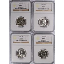 LOT OF ( 4 ) 1960 WASHINGTON QUARTERS, NGC MS-65