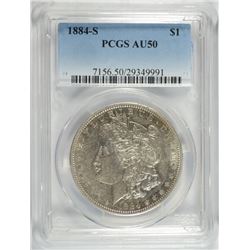 1884-S MORGAN SILVER DOLLAR, PCGS AU-50  TOUGH!