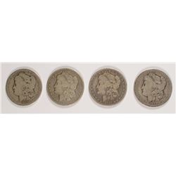 ( 4 ) CIRCULATED MORGAN SILVER DOLLARS:  1879-S, 1881-S, 1890-O & 1891