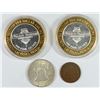 Image 2 : 1867 2c GOOD,  ( 2 ) LAS VEGAS SILVER CASINO TOKENS (BABE RUTH) 1951-D HALF UNC