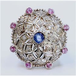 Blue Sapphire 0.48 ct & Pink Sapphire 0.79 ct Diamond 0.49 ct Ring 14Kt White Gold