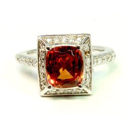 Malaya Garnet 3.79Ct / Diamond 0.71Ct / 14K White Gold Ring 6.69 Gram
