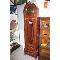 ANTIQUE GRANDFATHER CLOCK WITH ORIENTAL PAINTED CASE