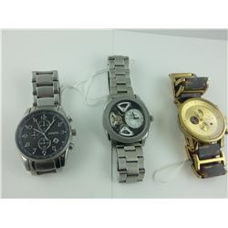 3 MENS WRIST WATCHES; FOSSIL, VESTAL