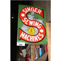 CIRCA 1920S-30S SINGER SEWING MACHINE DOUBLE SIDED PORCELAIN ON METAL ADVERTISEMENT FLANGE