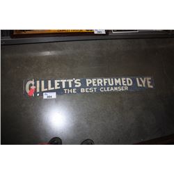 VINTAGE 1940-50S GILLLETTE'S PERFUMED LYE COLLECTORS WOODEN SIGN
